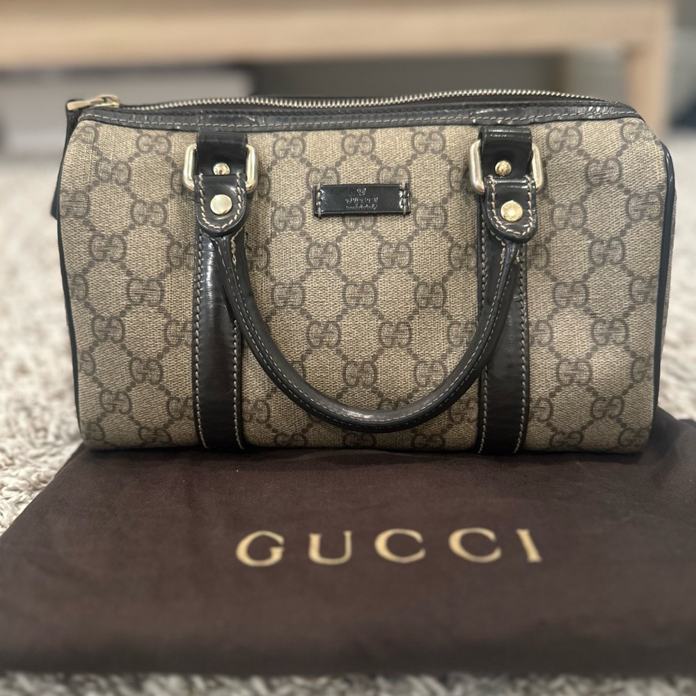 Gucci Beige and Black GG Coated Canvas Small Joy Boston Bag
